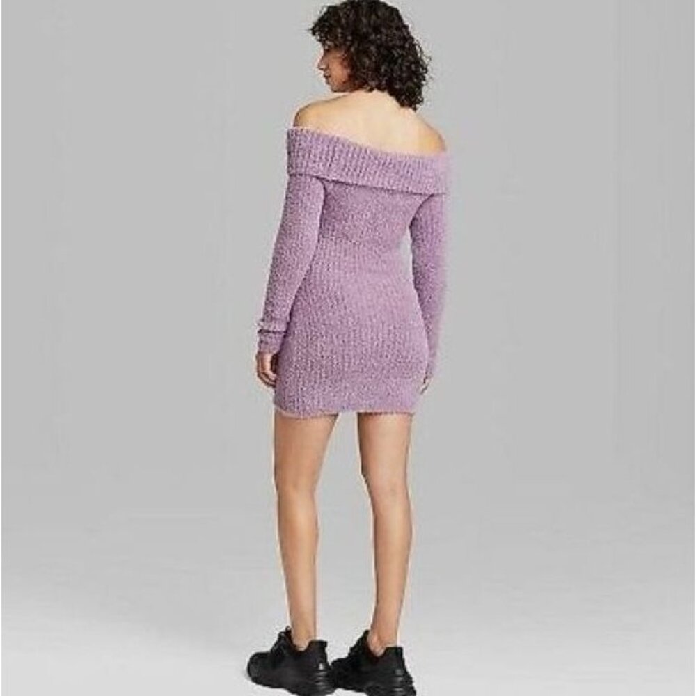 Wild Fable Women's Long Sleeve Mini Sweater Dress Purple Size XS - Picture 2 of 6